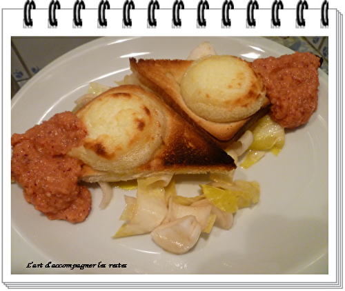 Crottin de chavignol rôti et coulis d'oignons rouges à la tomate