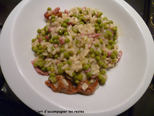 Risotto petits pois-bacon-gorgonzola-tomates confites