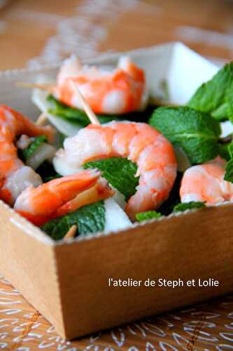 Crevettes roses, navet et menthe fraîche