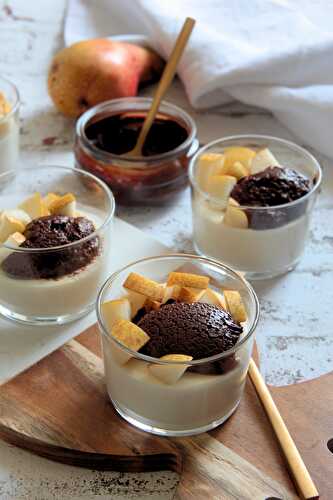 Panna cotta & poire & mousse au chocolat à l'ancienne