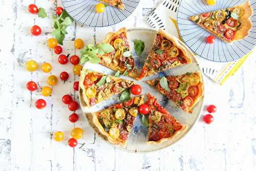 Tarte fine aux tomates cerises et tagliatelles de courgette