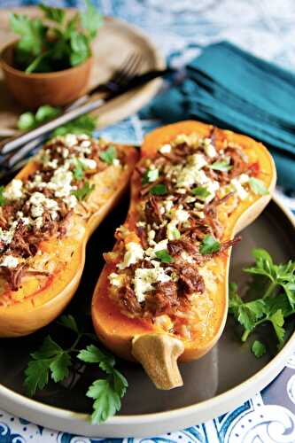 Butternut farci au riz, boeuf et feta