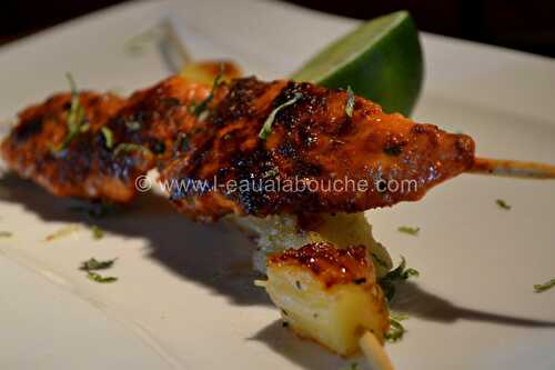 Brochettes de Dinde au Curry Rouge et Ananas