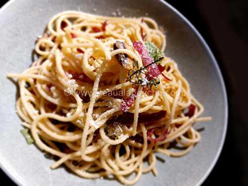 Spaghetti aux Courgettes, Champignons de Paris et Viande Séchée