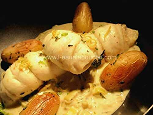 Filets de Limandes Au Basilic et Citron Sur Poireaux À La Crème