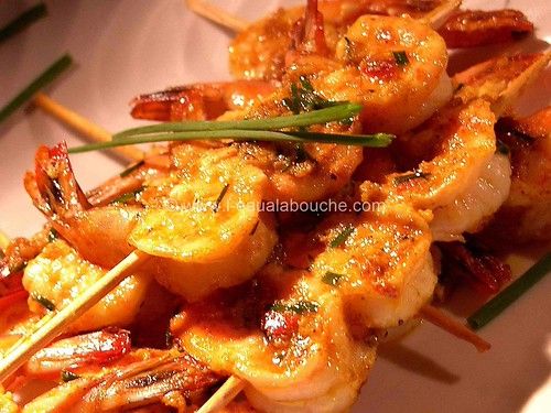 Brochettes De Crevettes Beurre De Curry Et Gingembre