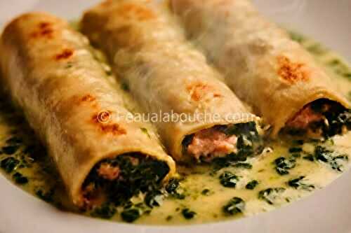 Cannelloni De Saumon Aux Épinards Crème Au Basilic
