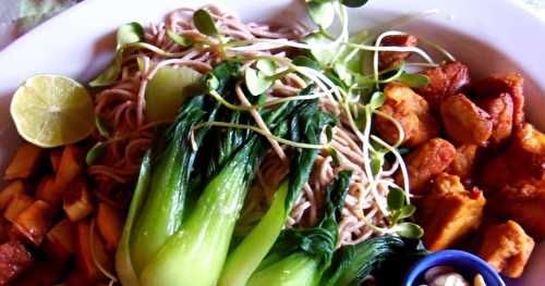 Nouilles Soba au tofu fumé, bok choy, gingembre, et plein d'affaires