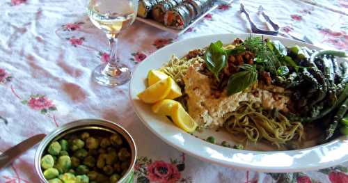 Pâtes au thé vert, à la crème de feta végétale et aux parfums de la mer