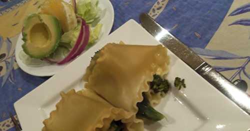 Rouleaux de lasagnes au rapini, et petite salade du moment