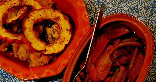 Seitan aux champignons et haricots verts avec purée de légumes et courge poivrée