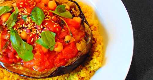 Aubergine au four farcie aux tomates et pois chiches