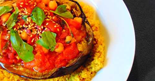 Aubergine au four farcie aux tomates et pois chiches