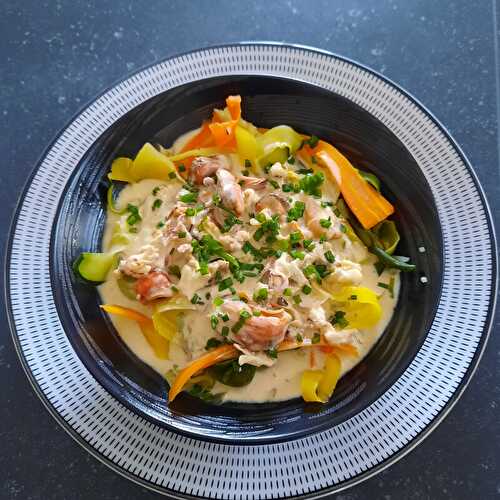 Crème de fruits de mer et tagliatelles de légumes