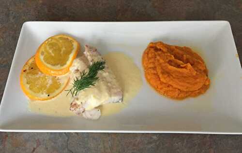 Filet de poisson au beurre d'orange et sa purée carottes et coco
