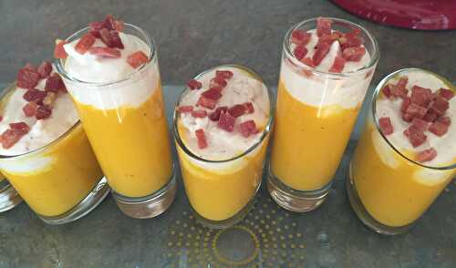 Verrine butternut, carottes et chantilly infusée au jambon sec