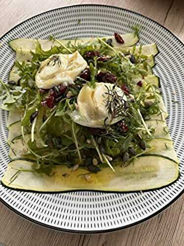 Carpaccio de courgettes , chèvre chaud , citron et miel