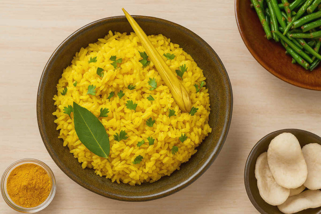 Recette : Nasi Kuning (Riz jaune au curcuma à l’indonésienne)