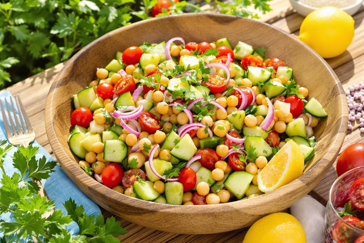Cette salade pois chiches-concombre est devenue mon repas complet préféré de l’été
