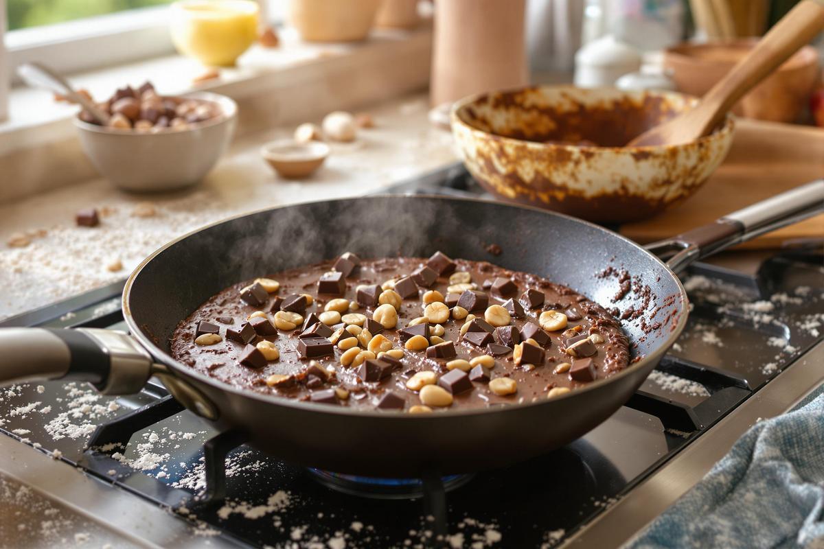Brownie chocolat-noisette cuit à la poêle quand on veut éviter d’allumer le four longtemps