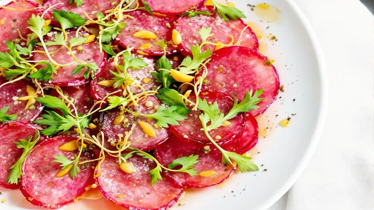 Carpaccio de radis noir : ultra frais avec citron et huile d’olive (et prêt en 5 min)