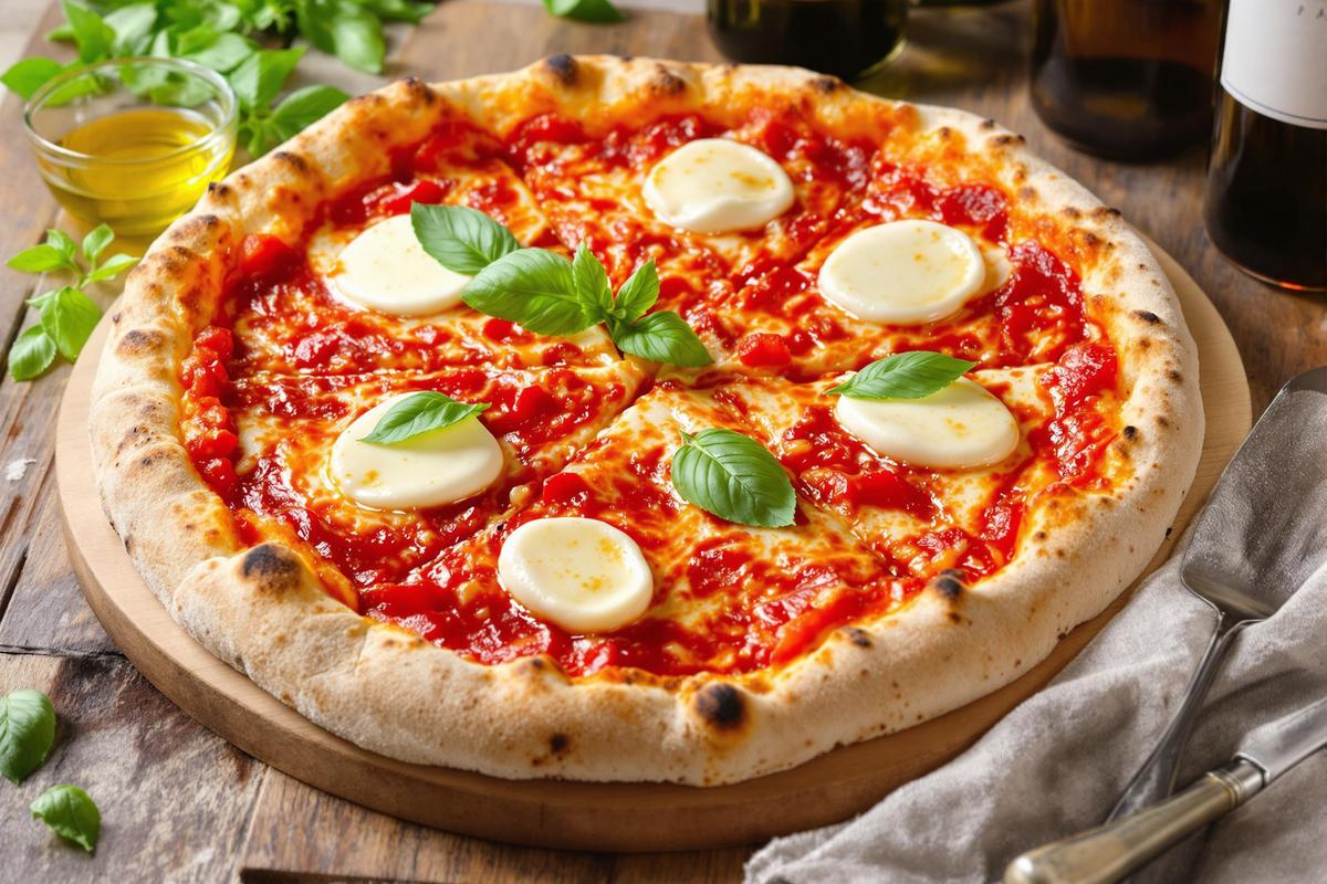 Pizza napolitaine maison avec sauce tomate fraîche et pâte au levain