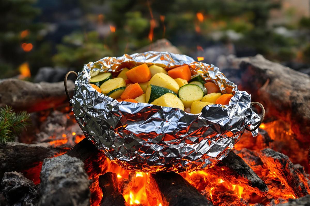 Poêlée rustique en alu : légumes & patates camping-friendly pour un gain de temps assuré