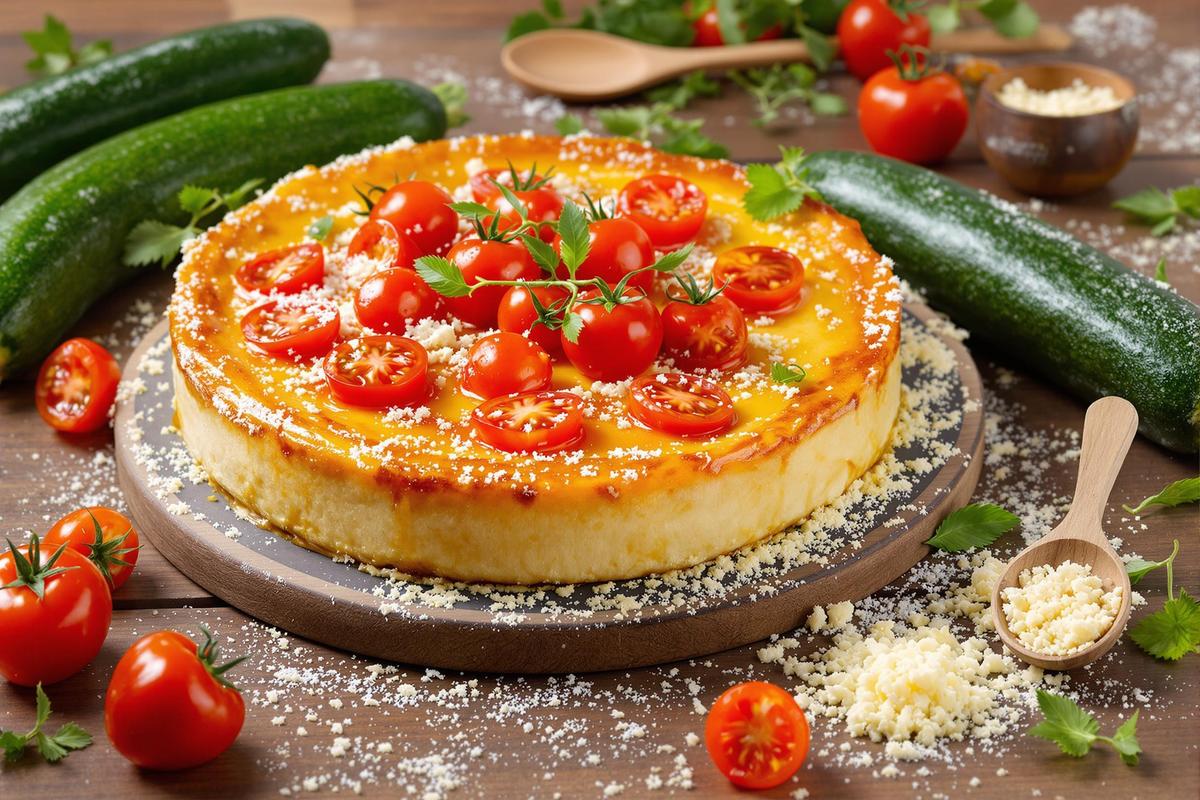 Rapide : j’ai concocté un flan de courgettes, tomates cerises et comté prêt en un clin d’œil pour un dîner express