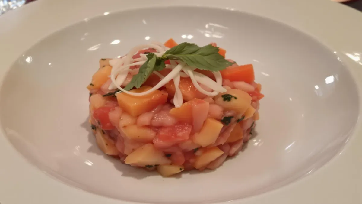 Tartare de thon à la pêche blanche et basilic : la fraîcheur de juillet dans l’assiette