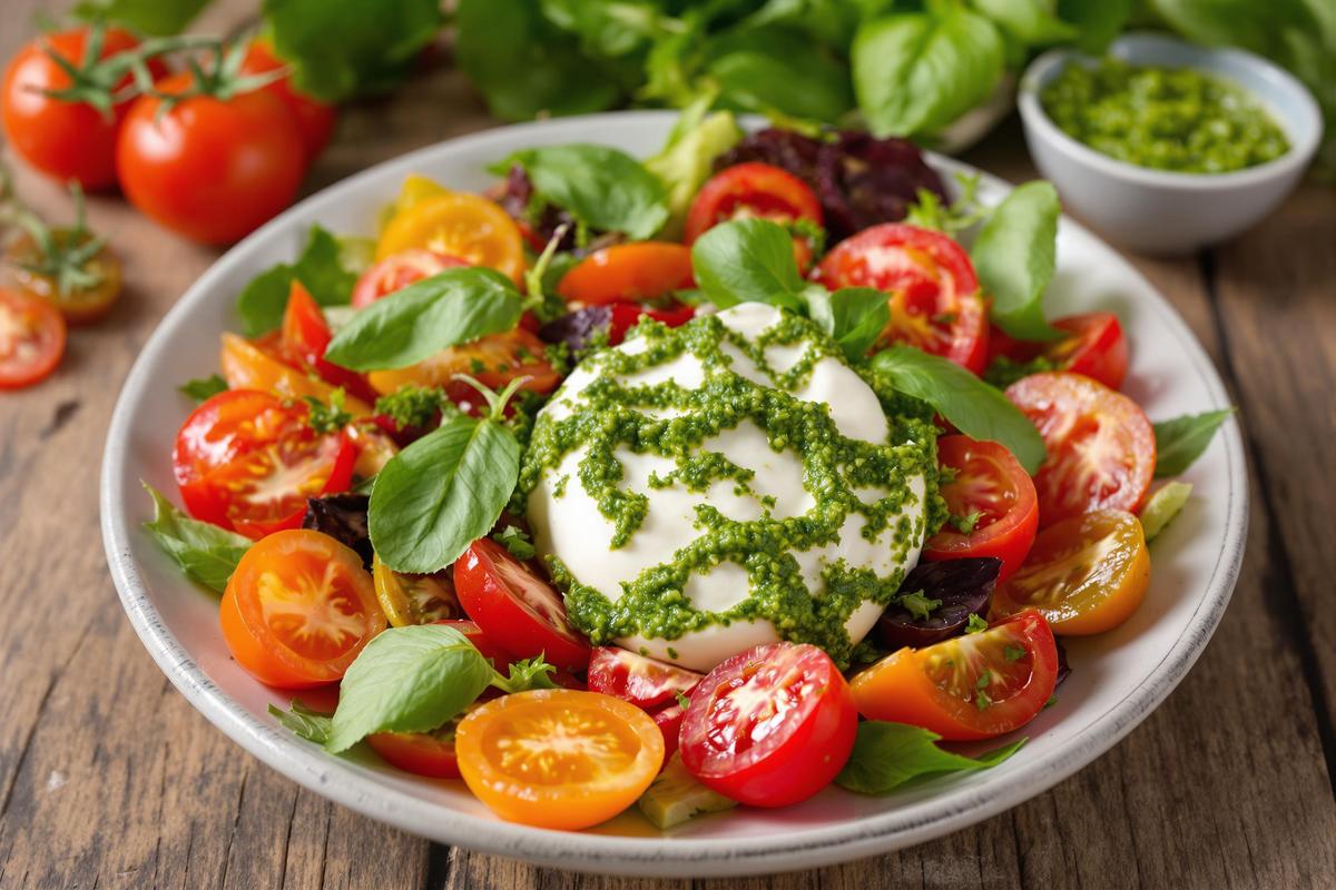 Tomates anciennes, burrata & pesto d’herbes : ma salade coup de cœur de l’été