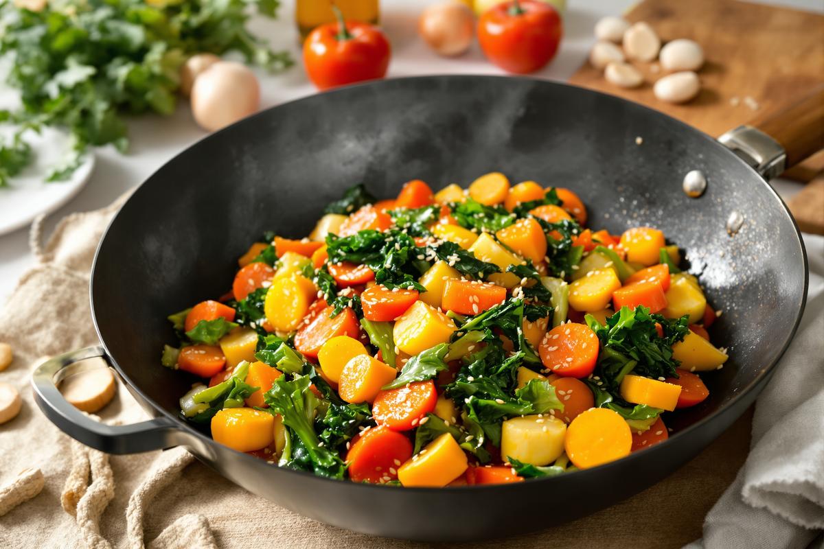« Comme au marché » : mon wok express de légumes de saison au sésame