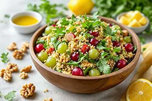 « Fraîche et légère » : ma salade de quinoa aux raisins, noix et roquette