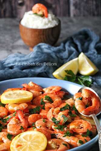 Crevettes au beurre, ail et citron