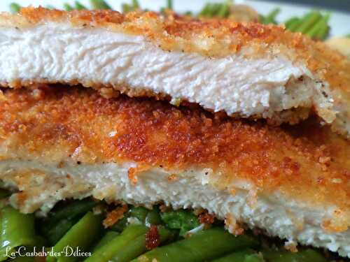 Escalopes milanaises et haricots verts à l’ail