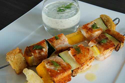 Brochettes de saumon aux courgettes