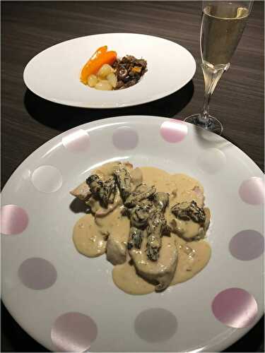 Fricassée de volaille aux morilles et légumes glacés