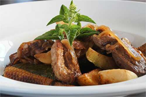 Plancha de magrets et d'échines aux petits légumes