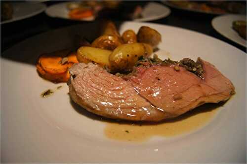 Selle d'agneau farcie aux champignons et son petit jus réduit