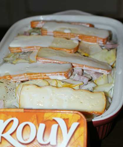 Gratin au Rouy , pommes de terre, courgettes jaunes et jambon - La cuisine d'Anna