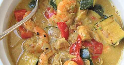 Crevettes au curry, poivron & courgette