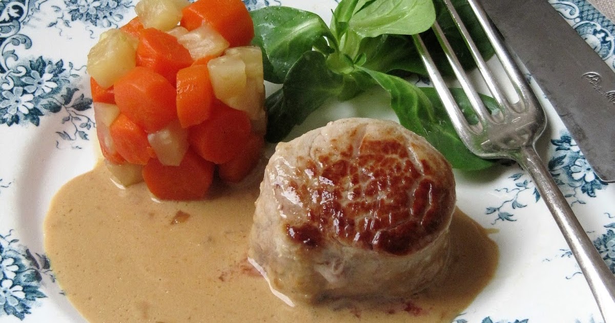 Médaillons de filet mignon au Maroilles, étuvée de carottes & céleri