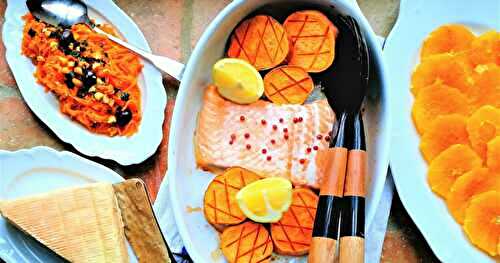 Patates douces & saumon frais au four pour un menu orange