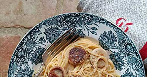 Spaghetti carbonara au boudin blanc 