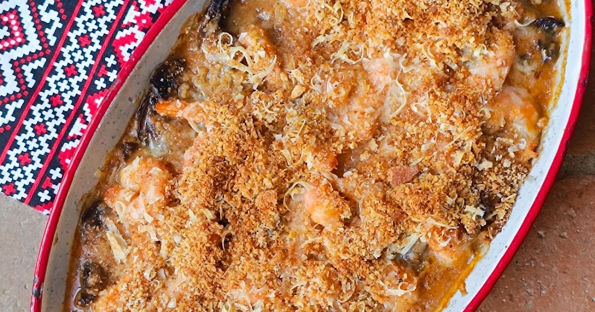 Gratin de crevettes aux champignons