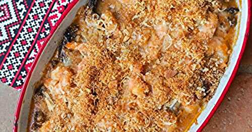 Gratin de crevettes aux champignons 