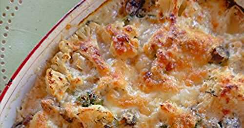Gratin de chou-fleur aux champignons et aux oeufs 