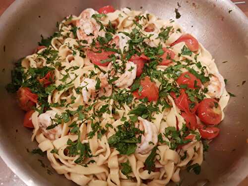 Fettucine ai gamberi (pâtes fraiches aux gambas)