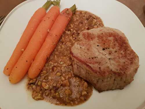 Grenadin de veau et carottes cuits à basse température, jus de veau aux fruits secs