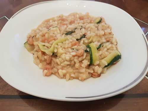 Risotto aux crevettes et courgettes, parfumé au saté