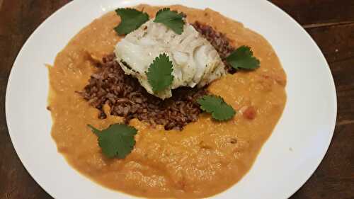 Moqueca de lieu jaune, riz rouge